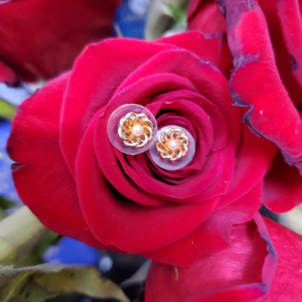 Vintage Dainty Gold Faux Pearl Earrings